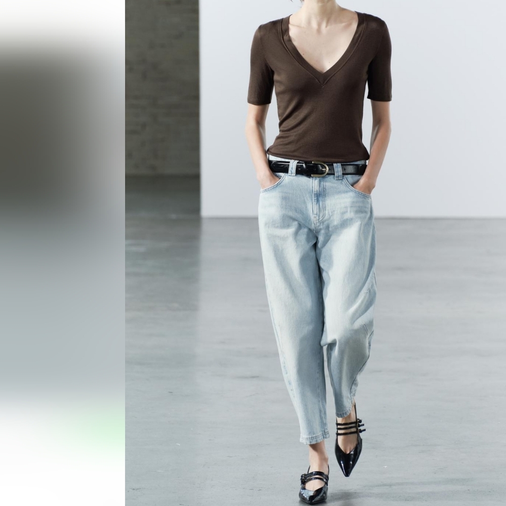 Zara barrel cropped jeans